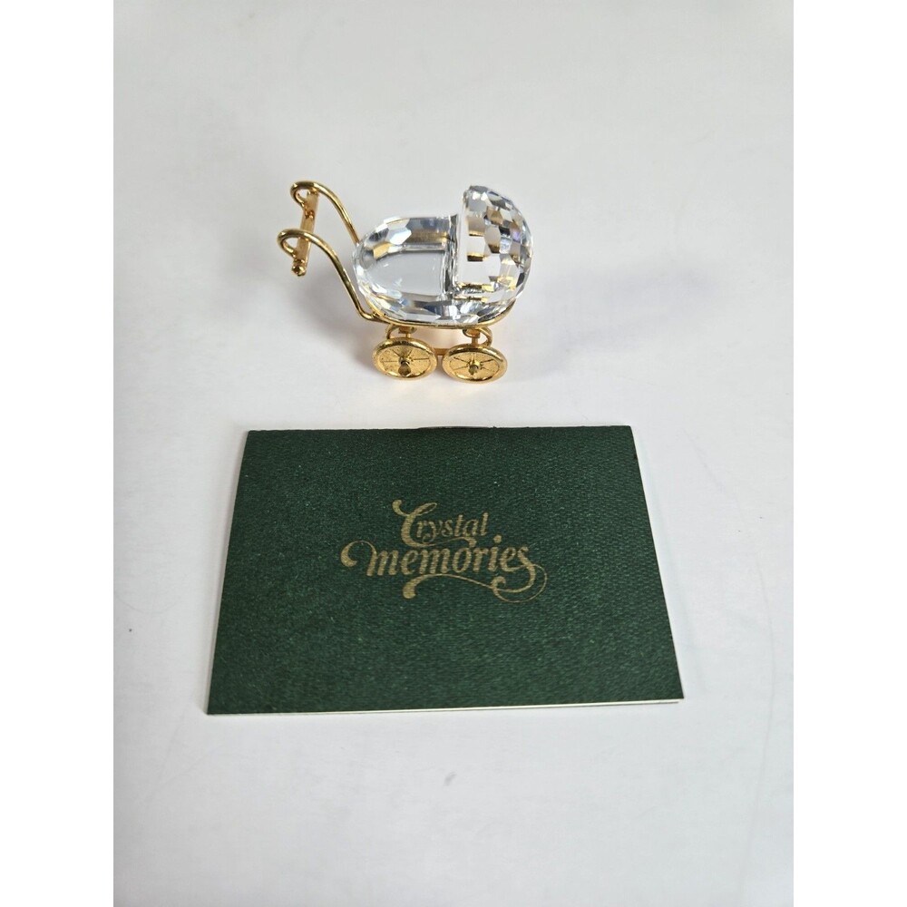 Swarovski Crystal Memories Baby Carriage Pram 172301 Gold Plated Box Austria